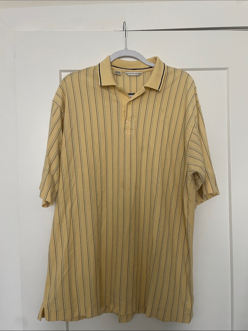 Vintage 90s Cutter & Buck Yellow Polo with Navy Pinstripes